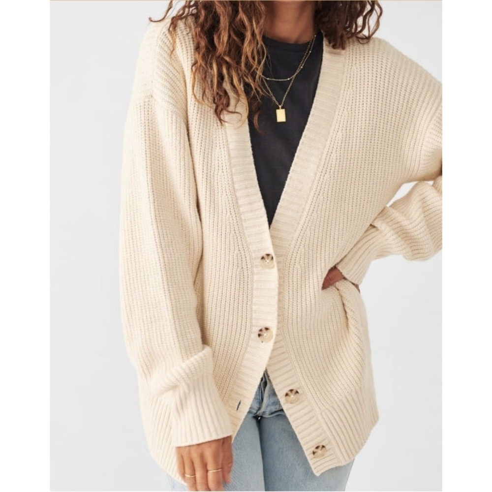 Faherty Cream Cozy Cotton Boyfriend Cardigan